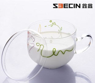 时尚奶杯 大口径高硼硅耐热玻璃水杯茶杯 简约可爱微波炉泡面杯