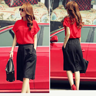 2015夏季新款韩版女式套装 宽松阔腿五分裤休闲上衣两件套潮