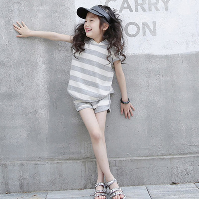 童装2016新款女童夏季套装韩版儿童纯棉套装女大童无袖背心套装