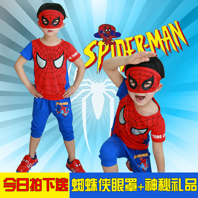 2015特价韩版儿童卡通短袖短裤T恤夏装两件套蜘蛛款男童装套装潮