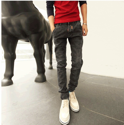 2014年个性冬季韩版修身牛仔裤潮男士小脚裤中低腰高弹力潮款男裤