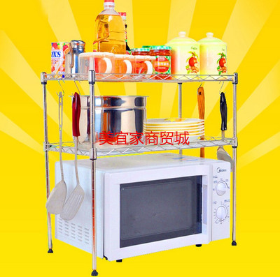 促销厨房用品置物架台面双层不锈钢色微波炉架2层收纳锅架烤箱架