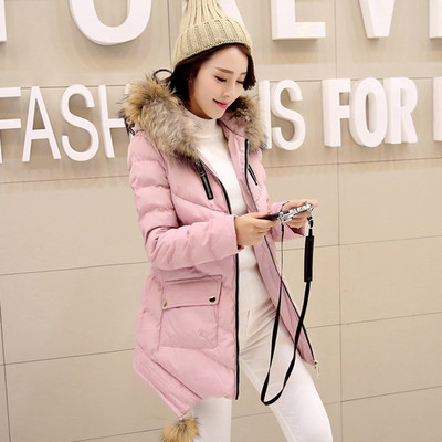 羽绒棉服学生外套女中长款2015新款韩版女款棉衣修身显瘦棉袄冬装