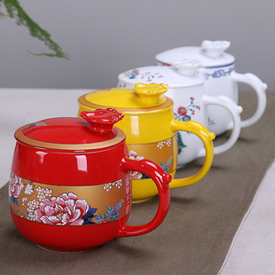 手绘茶杯陶瓷个人水杯带盖过滤泡茶杯办公个人杯家用杯特价包邮