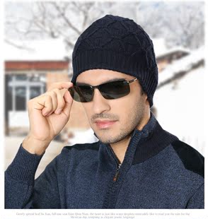 新款秋季男士休闲毛线帽子冬天腈纶针织帽双层保暖防风护耳帽包邮