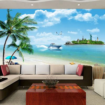 大型壁画墙纸客厅电视背景墙壁纸无缝环保无纺纸椰树海景沙滩特价