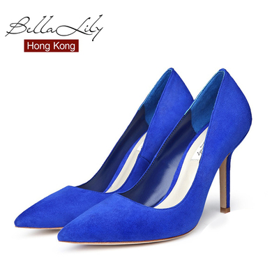 Bella Lily2015新款欧美时尚女鞋 尖头浅口细跟单鞋 玫红色高跟鞋