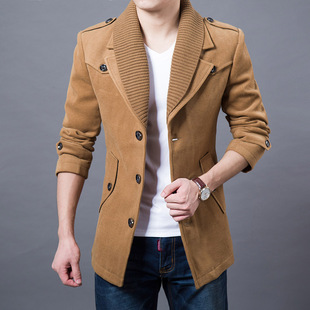2015冬季男装新款羊毛呢子大衣韩版修身夹克外套潮男时尚风衣加厚