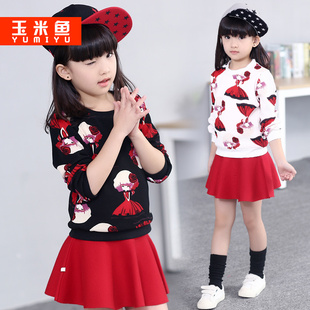 童装女童套装秋装2015新款儿童潮韩版儿童长袖两件套春秋短裙套装