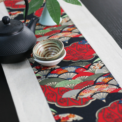 日式中式棉麻桌旗茶道良品茶席多色茶垫布艺和风扇子 拼布茶布
