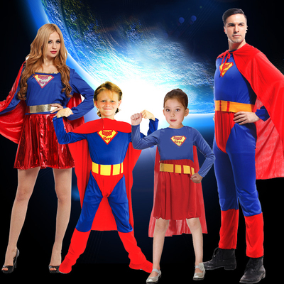圣诞节男童超人演出服 儿童成人亲子Cosplay超人服装披风套装男女