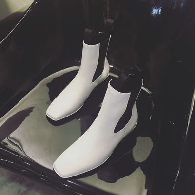 2016秋冬官方走秀新款 全手工制作白色方头短靴