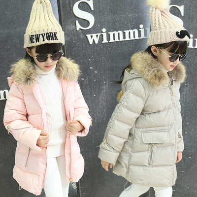 女童冬季中长款棉袄休闲时尚修身新潮加厚外套中大童女孩手塞棉衣