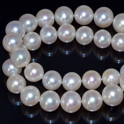 12-13-14-15珠宝级强光正圆白色超大天然淡水珍珠项链结婚送妈妈