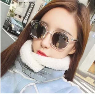 韩国明星款圆形大框超黑太阳眼镜 潮女士透明白眼镜复古箭头墨镜