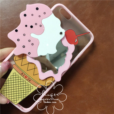 创意冰激凌镜子雪糕苹果6s手机壳iPhone6 6plus可爱保护套化妆镜