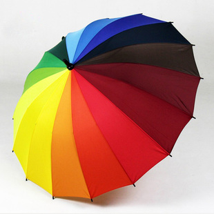 晴雨伞16骨彩虹伞长柄伞创意男直柄伞女小清新三折彩虹伞雨伞长伞
