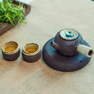 粗陶茶具套装日式手工复古侧把壶品杯 功夫茶具整套包邮