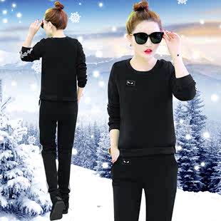 2016冬季新款韩版女装两件套加厚卫衣冬装学生加绒大码运动服套装