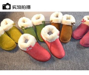 平跟厚底加厚加绒保暖短雪地靴冬季新款韩版甜美蝴蝶结女鞋特价