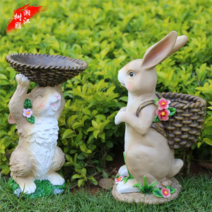 园林摆件树脂工艺品家居户外景观庭院装饰品仿真动物卡通兔子摆件