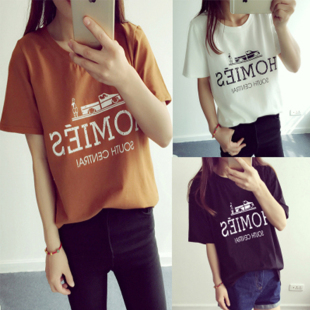 2016夏装新款T恤韩版学院风字母印花大码女装宽松短袖打底圆领衫