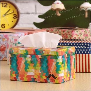 白橙 zakka杂货 铁皮纸巾盒 创意纸巾抽 环保车载 家用马口铁盒子