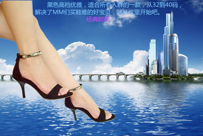 新款夏季时尚韩版公主性感百搭黑色高跟鞋细跟31 33大小码女凉鞋