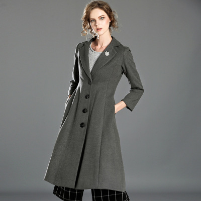 2016秋冬装新款女士服装欧美时尚知性优雅单排扣修身外套大衣