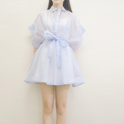 2015夏装新款韩版欧根纱连衣裙两件套 时尚修身显瘦大码A字裙女