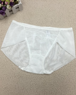 新品出口韩国性感微透白色网纱蕾丝面料中低腰无痕平角内裤L/XL