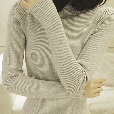 修身套头通款2015冬季新款大码女装针织打底衫 长袖中长高领毛衣