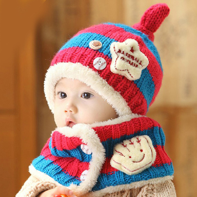 儿童冬天男女宝宝毛线帽婴儿帽子秋冬婴幼儿围巾围脖套装6-12个月