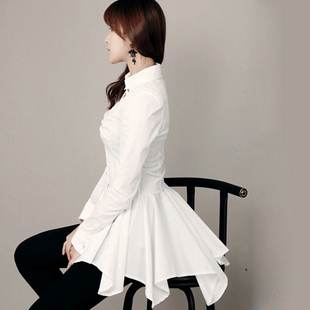 女装 2015秋装新品 衬衫领短裙  韩版修身长袖燕尾式连衣裙子