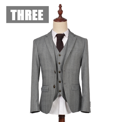 THREE 英伦复古男士修身西服 格子韩版西装条纹商务休闲上班礼服