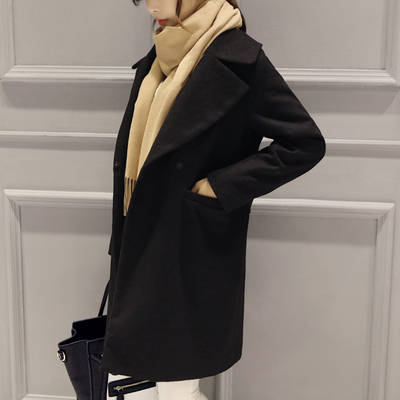 2015冬装新款女装韩版加棉加厚中长款毛呢外套女茧型呢子大衣P140