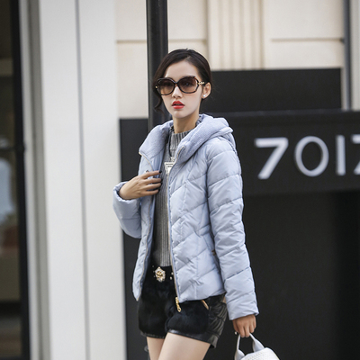 2015新款唯品会蘑菇街潮韩版女装加厚针织拼接短款羽绒棉衣外套