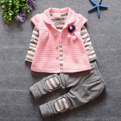 童装套装三件套0-1-2-3岁女童宝宝纯棉T恤+长裤子+马甲春装套装
