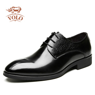 VOLO/犀牛男士皮鞋夏进口胎牛皮尖头商务正装皮鞋简约黑色皮鞋男
