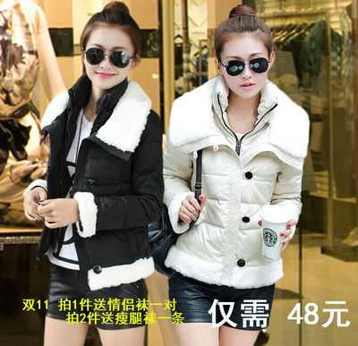2015新款韩冬季短款外套羽绒服女装轻薄毛领修身棉服小时代3同款