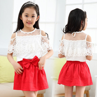 韩版时尚女童两件套裙子中大儿童甜美可爱蕾丝套装夏季休闲套装