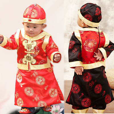 儿童唐装冬装男童宝宝周岁礼服男婴儿三件套 宝宝棉服套装1-3岁