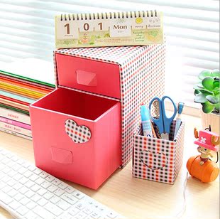 韩版创意可爱DIY纸质桌面收纳盒 抽屉式化妆品收纳箱两层整理盒