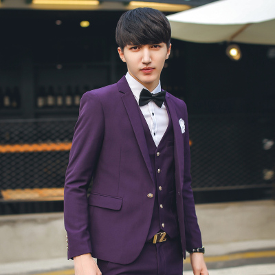 男士韩版小西装新郎结婚礼服三件套修身款时尚西服套装职业正装