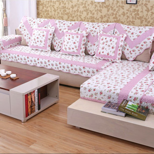 韩式时尚双面全棉绗缝沙发垫布艺坐垫套罩扶手靠背巾玫瑰花粉红色