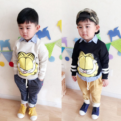 儿童上衣童装 2015春季新款 加菲猫打底衫 韩版男童套头卫衣促销