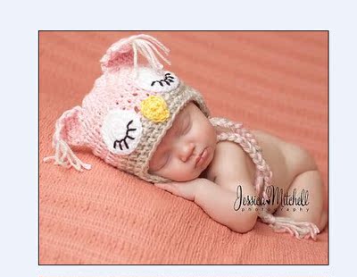 新款儿童摄影服装/手工编织毛线款/满月婴儿百天宝宝猫头鹰帽子