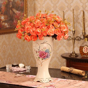 欧式花瓶送花 奢华陶瓷 装饰品大号 落地客厅电视柜摆件结婚礼物