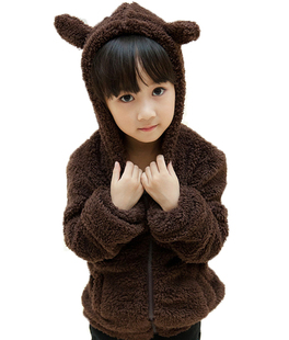 2014冬男女童装 婴儿童卡通动物小熊小兔耳朵毛毛绒保暖外套大衣