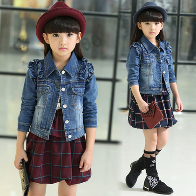2015新款儿童装女童秋装牛仔长袖两件套中大童秋款韩版连衣裙套装